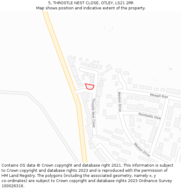 5, THROSTLE NEST CLOSE, OTLEY, LS21 2RR: Location map and indicative extent of plot