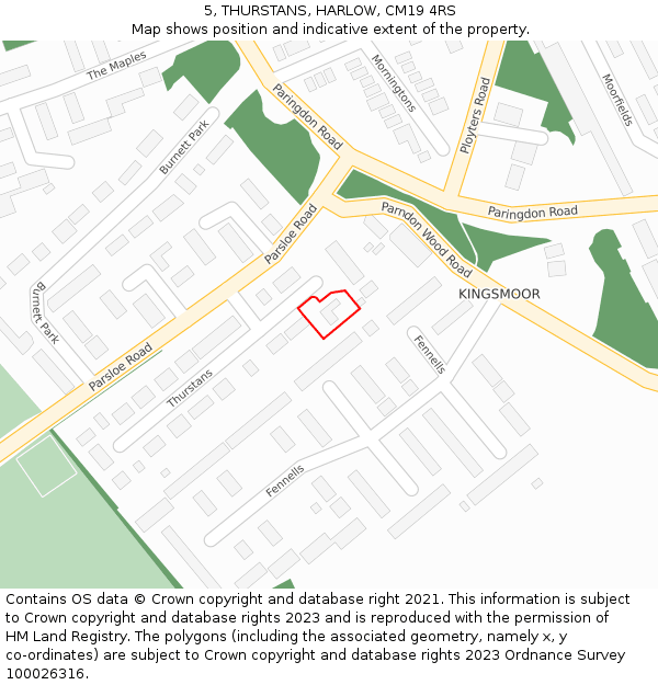 5, THURSTANS, HARLOW, CM19 4RS: Location map and indicative extent of plot