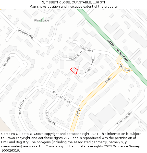 5, TIBBETT CLOSE, DUNSTABLE, LU6 3TT: Location map and indicative extent of plot