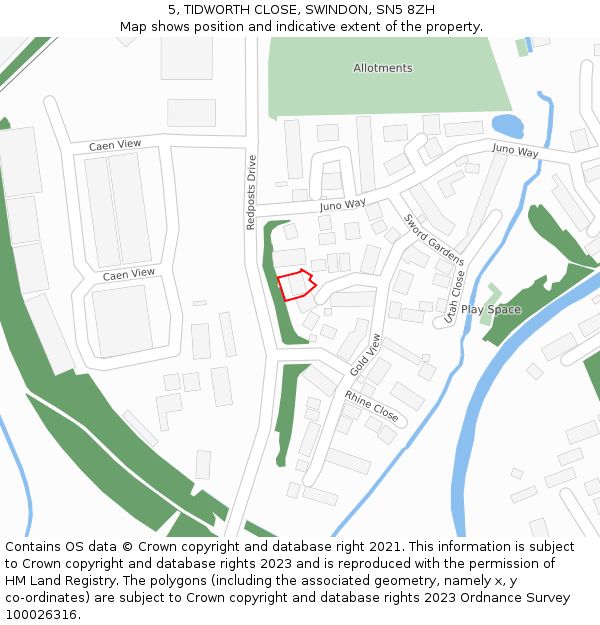 5, TIDWORTH CLOSE, SWINDON, SN5 8ZH: Location map and indicative extent of plot