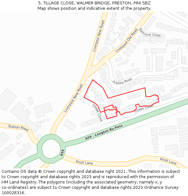 5, TILLAGE CLOSE, WALMER BRIDGE, PRESTON, PR4 5BZ: Location map and indicative extent of plot