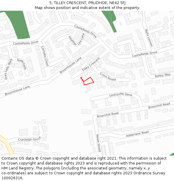 5, TILLEY CRESCENT, PRUDHOE, NE42 5FJ: Location map and indicative extent of plot