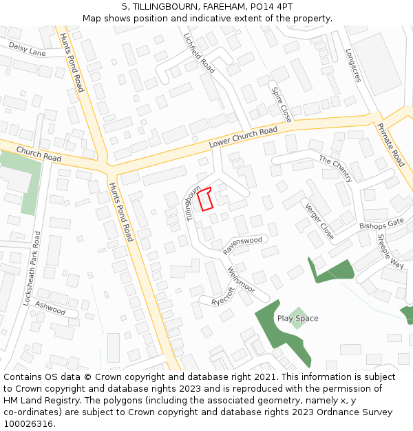 5, TILLINGBOURN, FAREHAM, PO14 4PT: Location map and indicative extent of plot