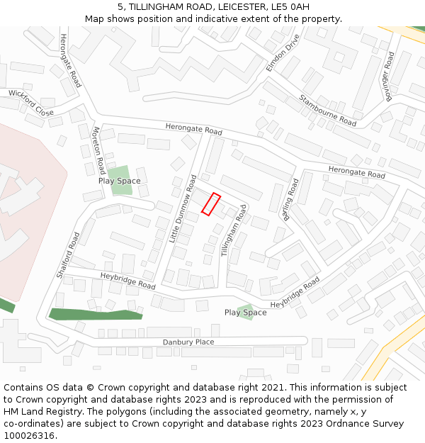 5, TILLINGHAM ROAD, LEICESTER, LE5 0AH: Location map and indicative extent of plot
