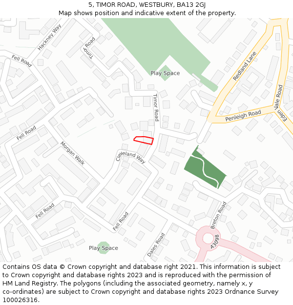 5, TIMOR ROAD, WESTBURY, BA13 2GJ: Location map and indicative extent of plot