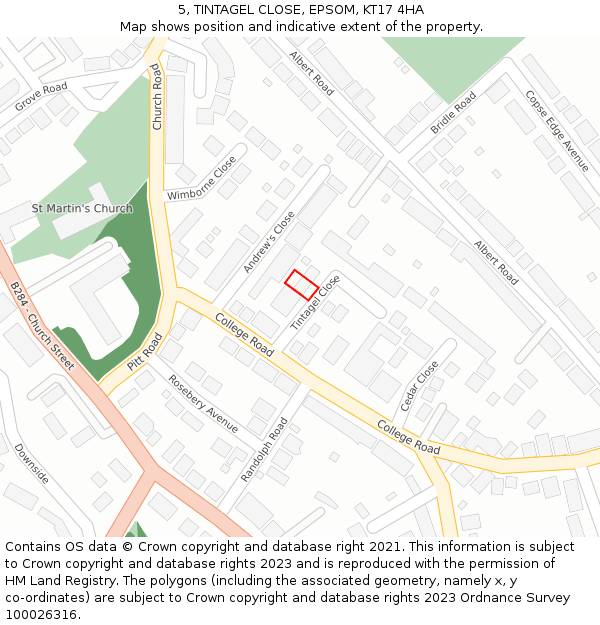 5, TINTAGEL CLOSE, EPSOM, KT17 4HA: Location map and indicative extent of plot