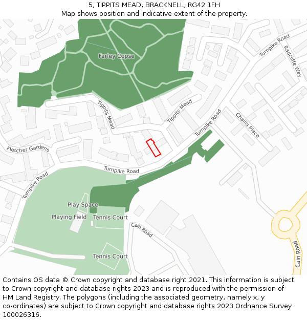 5, TIPPITS MEAD, BRACKNELL, RG42 1FH: Location map and indicative extent of plot