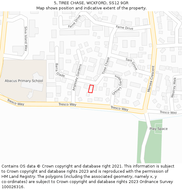 5, TIREE CHASE, WICKFORD, SS12 9GR: Location map and indicative extent of plot