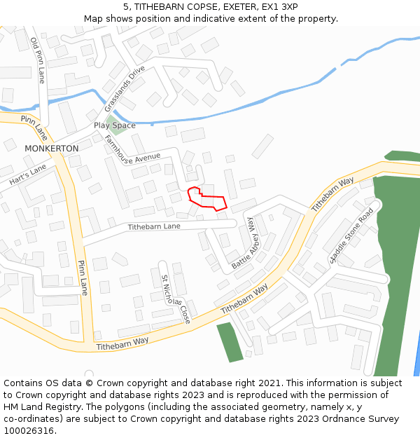 5, TITHEBARN COPSE, EXETER, EX1 3XP: Location map and indicative extent of plot