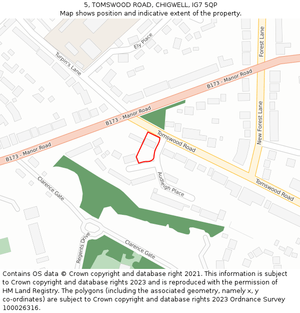 5, TOMSWOOD ROAD, CHIGWELL, IG7 5QP: Location map and indicative extent of plot