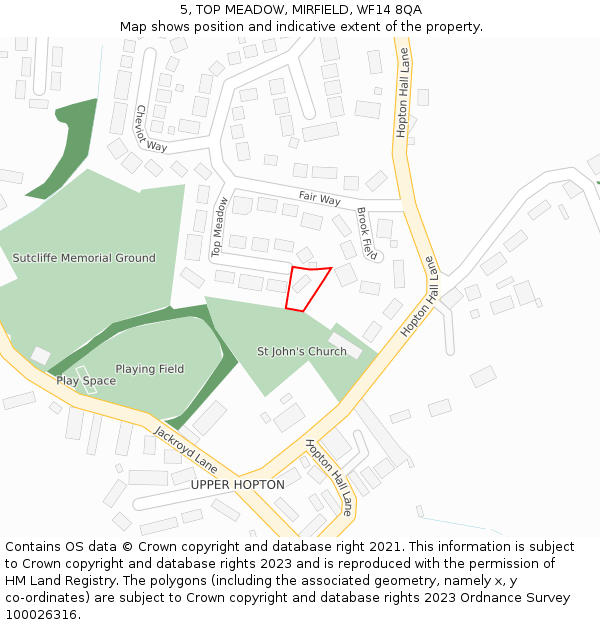 5, TOP MEADOW, MIRFIELD, WF14 8QA: Location map and indicative extent of plot