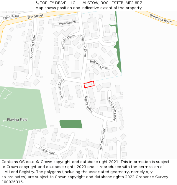 5, TOPLEY DRIVE, HIGH HALSTOW, ROCHESTER, ME3 8PZ: Location map and indicative extent of plot