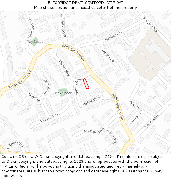 5, TORRIDGE DRIVE, STAFFORD, ST17 9AT: Location map and indicative extent of plot