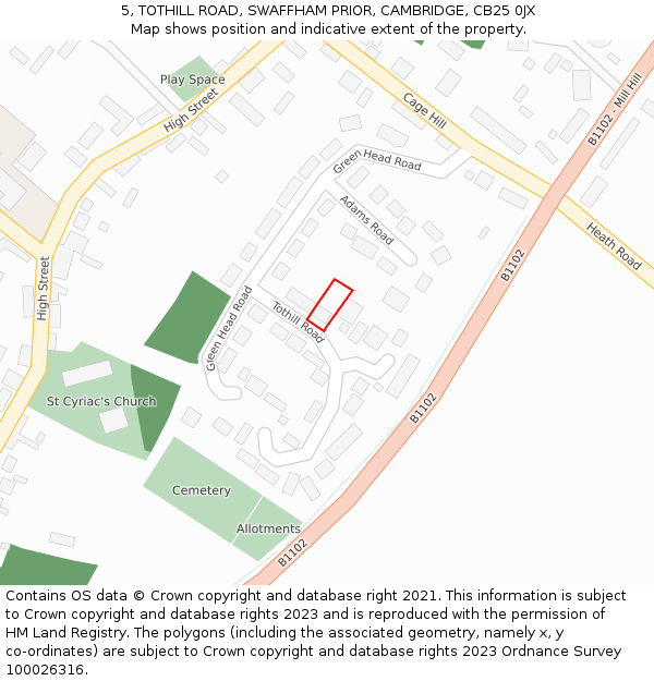 5, TOTHILL ROAD, SWAFFHAM PRIOR, CAMBRIDGE, CB25 0JX: Location map and indicative extent of plot