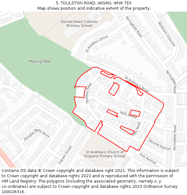 5, TOULSTON ROAD, WIGAN, WN6 7EX: Location map and indicative extent of plot