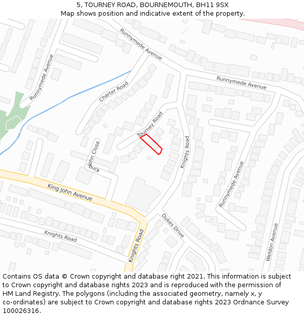 5, TOURNEY ROAD, BOURNEMOUTH, BH11 9SX: Location map and indicative extent of plot