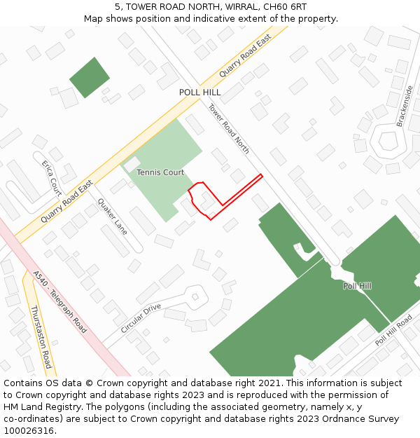 5, TOWER ROAD NORTH, WIRRAL, CH60 6RT: Location map and indicative extent of plot