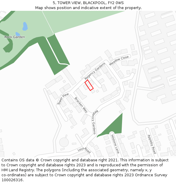 5, TOWER VIEW, BLACKPOOL, FY2 0WS: Location map and indicative extent of plot