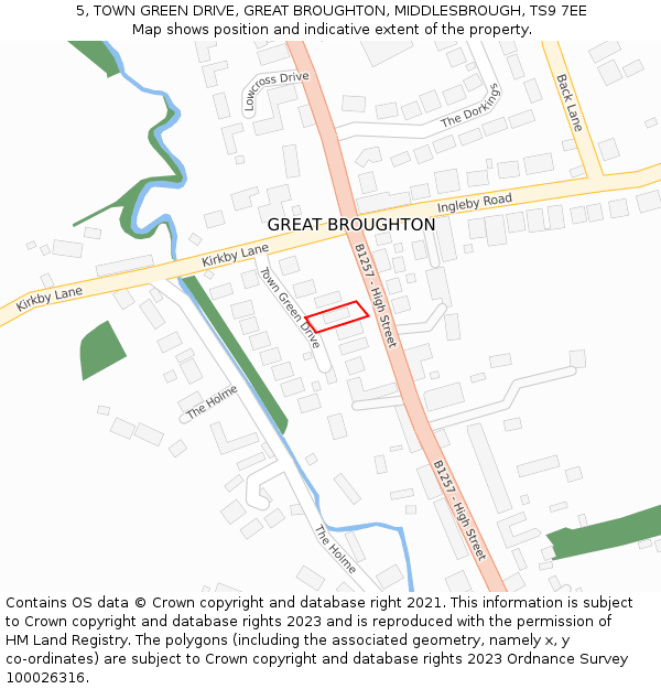 5, TOWN GREEN DRIVE, GREAT BROUGHTON, MIDDLESBROUGH, TS9 7EE: Location map and indicative extent of plot