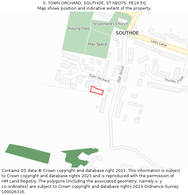 5, TOWN ORCHARD, SOUTHOE, ST NEOTS, PE19 5YJ: Location map and indicative extent of plot