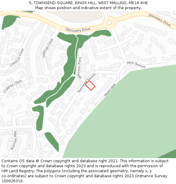 5, TOWNSEND SQUARE, KINGS HILL, WEST MALLING, ME19 4HE: Location map and indicative extent of plot