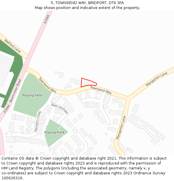 5, TOWNSEND WAY, BRIDPORT, DT6 3FA: Location map and indicative extent of plot