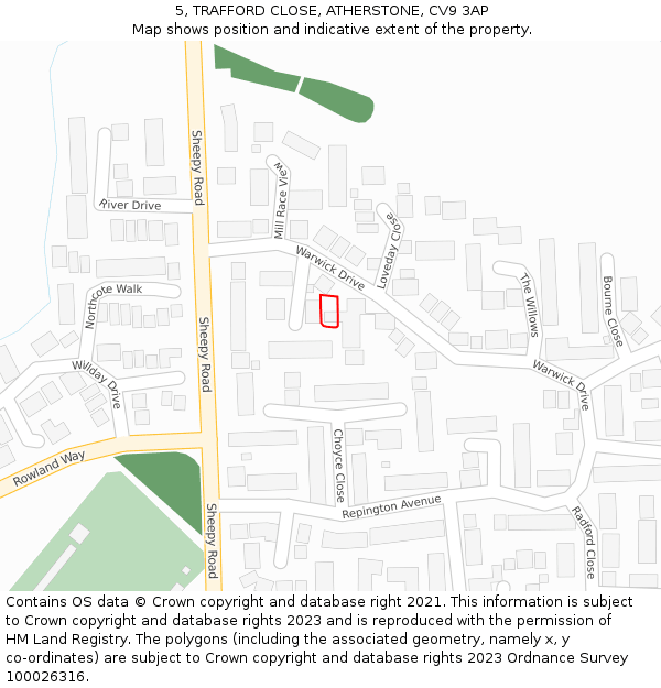 5, TRAFFORD CLOSE, ATHERSTONE, CV9 3AP: Location map and indicative extent of plot