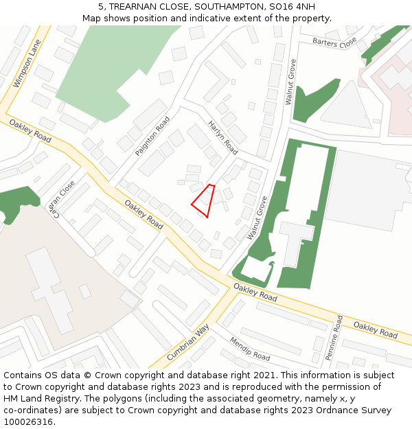 5, TREARNAN CLOSE, SOUTHAMPTON, SO16 4NH: Location map and indicative extent of plot