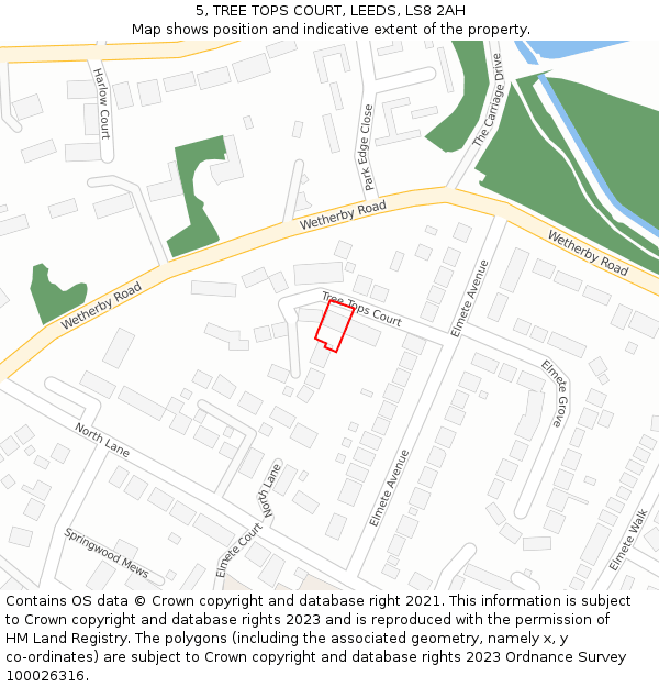 5, TREE TOPS COURT, LEEDS, LS8 2AH: Location map and indicative extent of plot