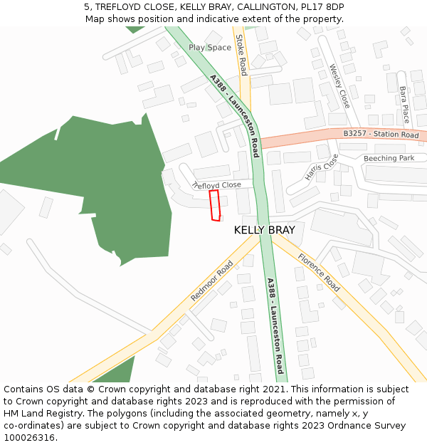 5, TREFLOYD CLOSE, KELLY BRAY, CALLINGTON, PL17 8DP: Location map and indicative extent of plot