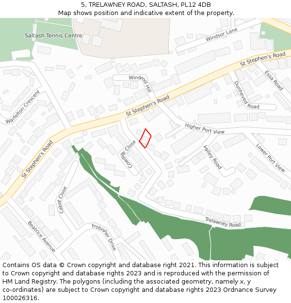 5, TRELAWNEY ROAD, SALTASH, PL12 4DB: Location map and indicative extent of plot