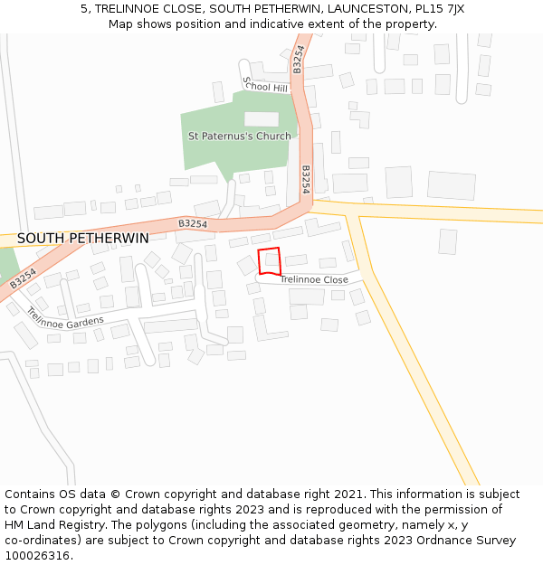 5, TRELINNOE CLOSE, SOUTH PETHERWIN, LAUNCESTON, PL15 7JX: Location map and indicative extent of plot