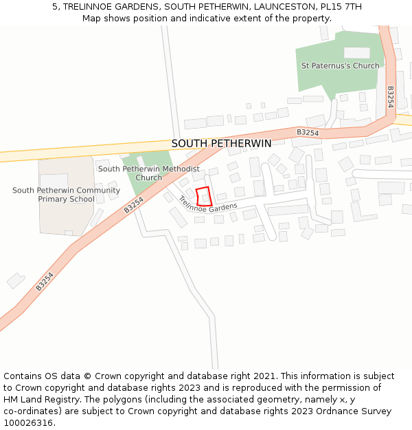 5, TRELINNOE GARDENS, SOUTH PETHERWIN, LAUNCESTON, PL15 7TH: Location map and indicative extent of plot