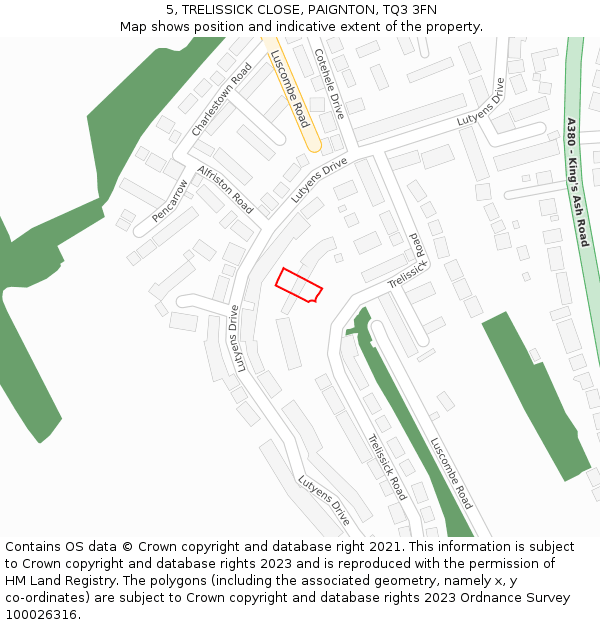 5, TRELISSICK CLOSE, PAIGNTON, TQ3 3FN: Location map and indicative extent of plot