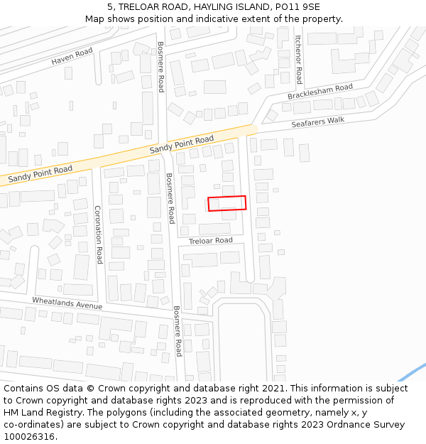 5, TRELOAR ROAD, HAYLING ISLAND, PO11 9SE: Location map and indicative extent of plot