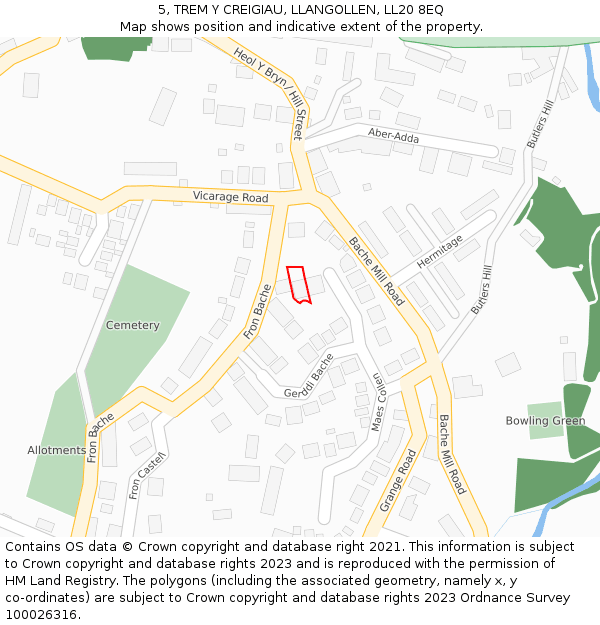 5, TREM Y CREIGIAU, LLANGOLLEN, LL20 8EQ: Location map and indicative extent of plot