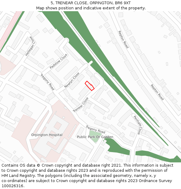 5, TRENEAR CLOSE, ORPINGTON, BR6 9XT: Location map and indicative extent of plot
