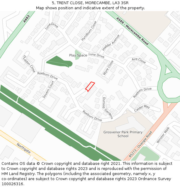 5, TRENT CLOSE, MORECAMBE, LA3 3SR: Location map and indicative extent of plot