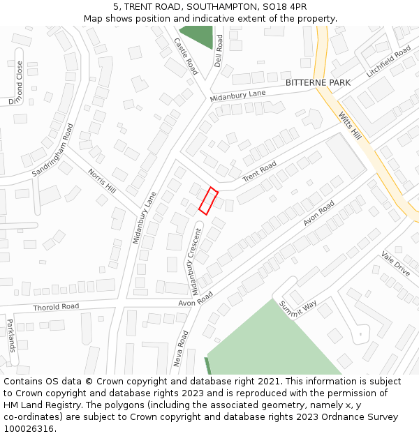 5, TRENT ROAD, SOUTHAMPTON, SO18 4PR: Location map and indicative extent of plot