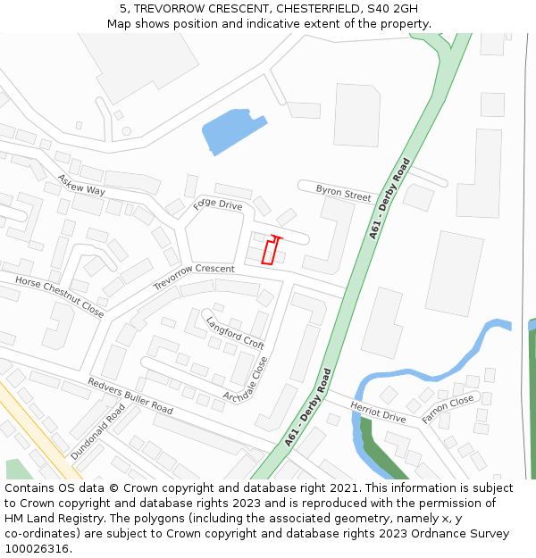 5, TREVORROW CRESCENT, CHESTERFIELD, S40 2GH: Location map and indicative extent of plot