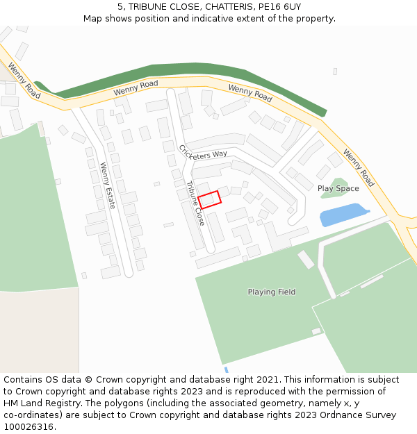 5, TRIBUNE CLOSE, CHATTERIS, PE16 6UY: Location map and indicative extent of plot