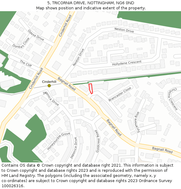 5, TRICORNIA DRIVE, NOTTINGHAM, NG6 0ND: Location map and indicative extent of plot
