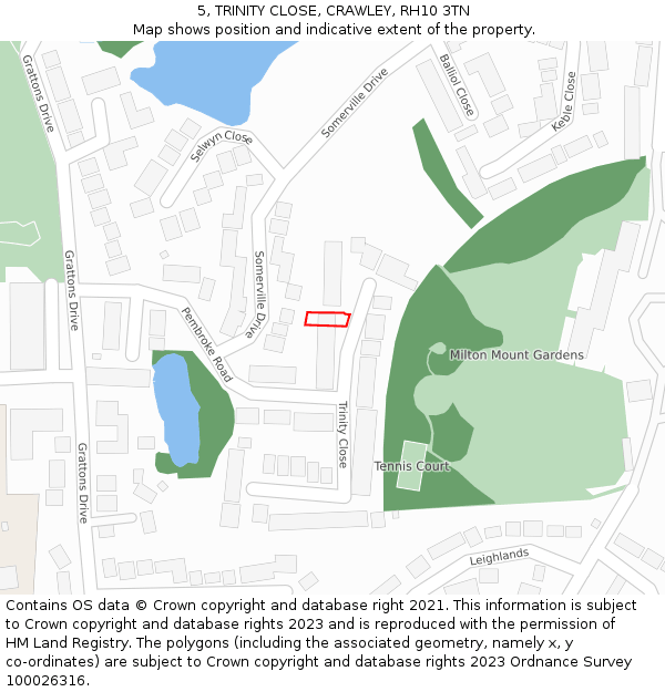 5, TRINITY CLOSE, CRAWLEY, RH10 3TN: Location map and indicative extent of plot