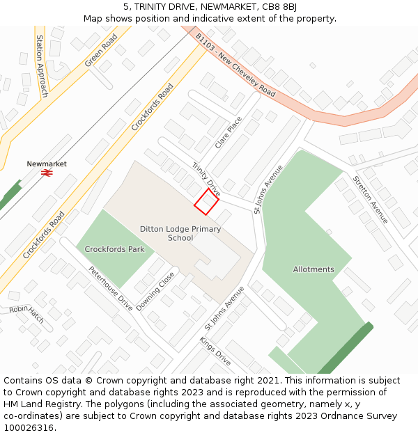 5, TRINITY DRIVE, NEWMARKET, CB8 8BJ: Location map and indicative extent of plot