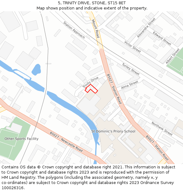 5, TRINITY DRIVE, STONE, ST15 8ET: Location map and indicative extent of plot