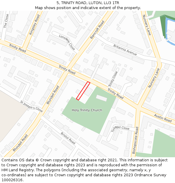 5, TRINITY ROAD, LUTON, LU3 1TR: Location map and indicative extent of plot