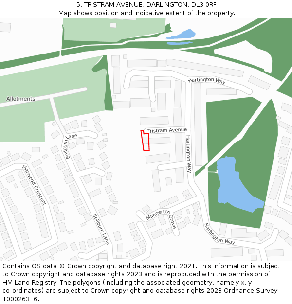 5, TRISTRAM AVENUE, DARLINGTON, DL3 0RF: Location map and indicative extent of plot