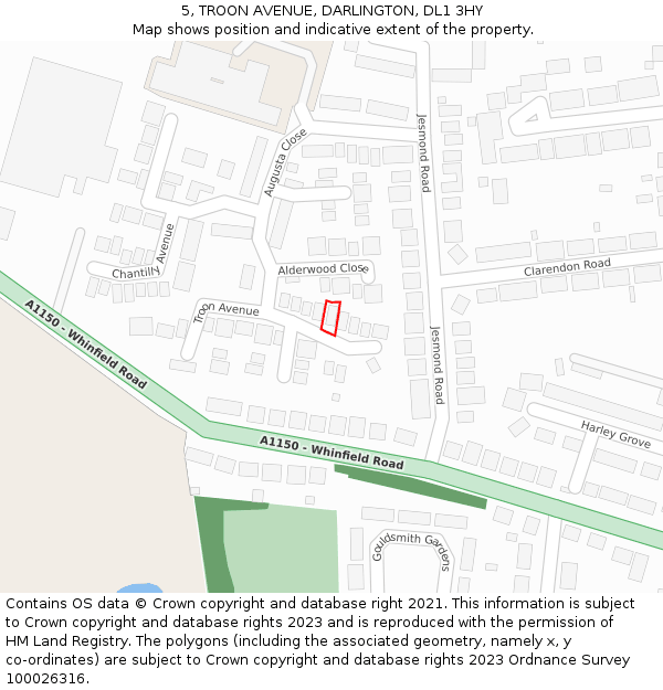 5, TROON AVENUE, DARLINGTON, DL1 3HY: Location map and indicative extent of plot