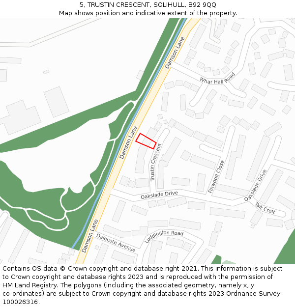 5, TRUSTIN CRESCENT, SOLIHULL, B92 9QQ: Location map and indicative extent of plot