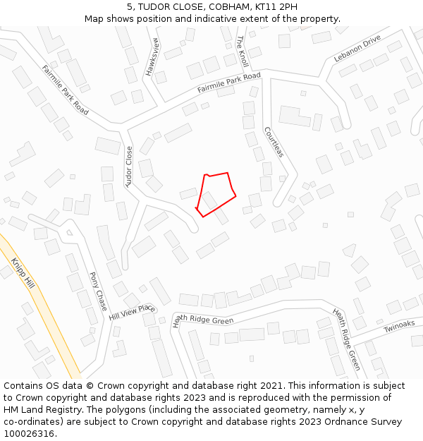 5, TUDOR CLOSE, COBHAM, KT11 2PH: Location map and indicative extent of plot